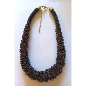 Handcrafted Black & Gold Beaded Necklace With Adjustable Gold Chain Clasp